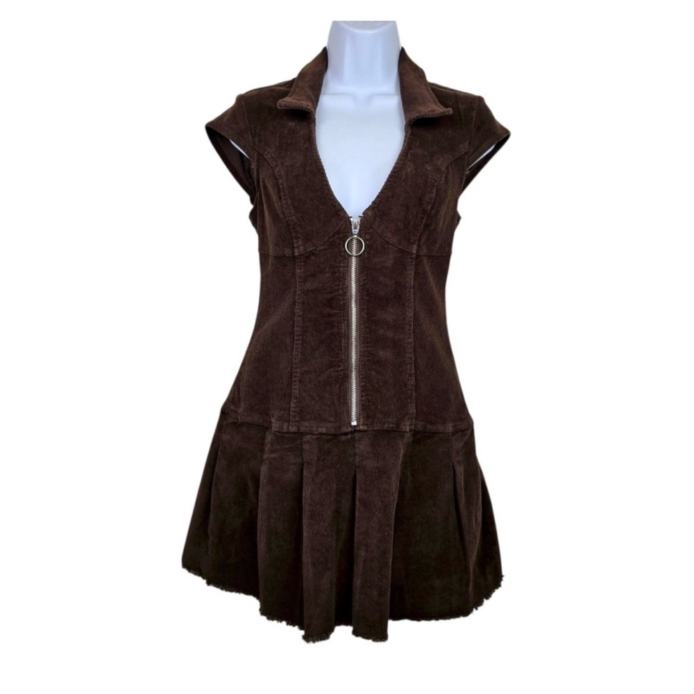 Forever 21 Womens Brown Corduroy Collared Pleated Mini Dress Size XS NWT